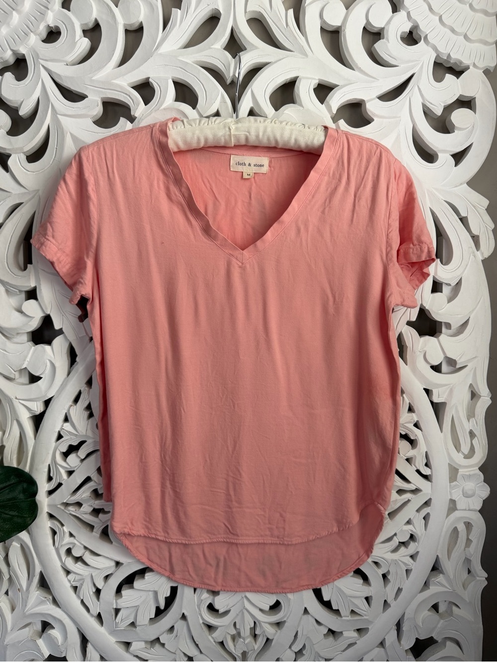 cloth & stone Coral Pink V-Neck Short Sleeve Tee